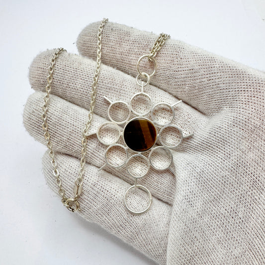 Jorma Laine for Kultateollisuus, Finland 1973. Silver Tiger's Eye Pendant Necklace