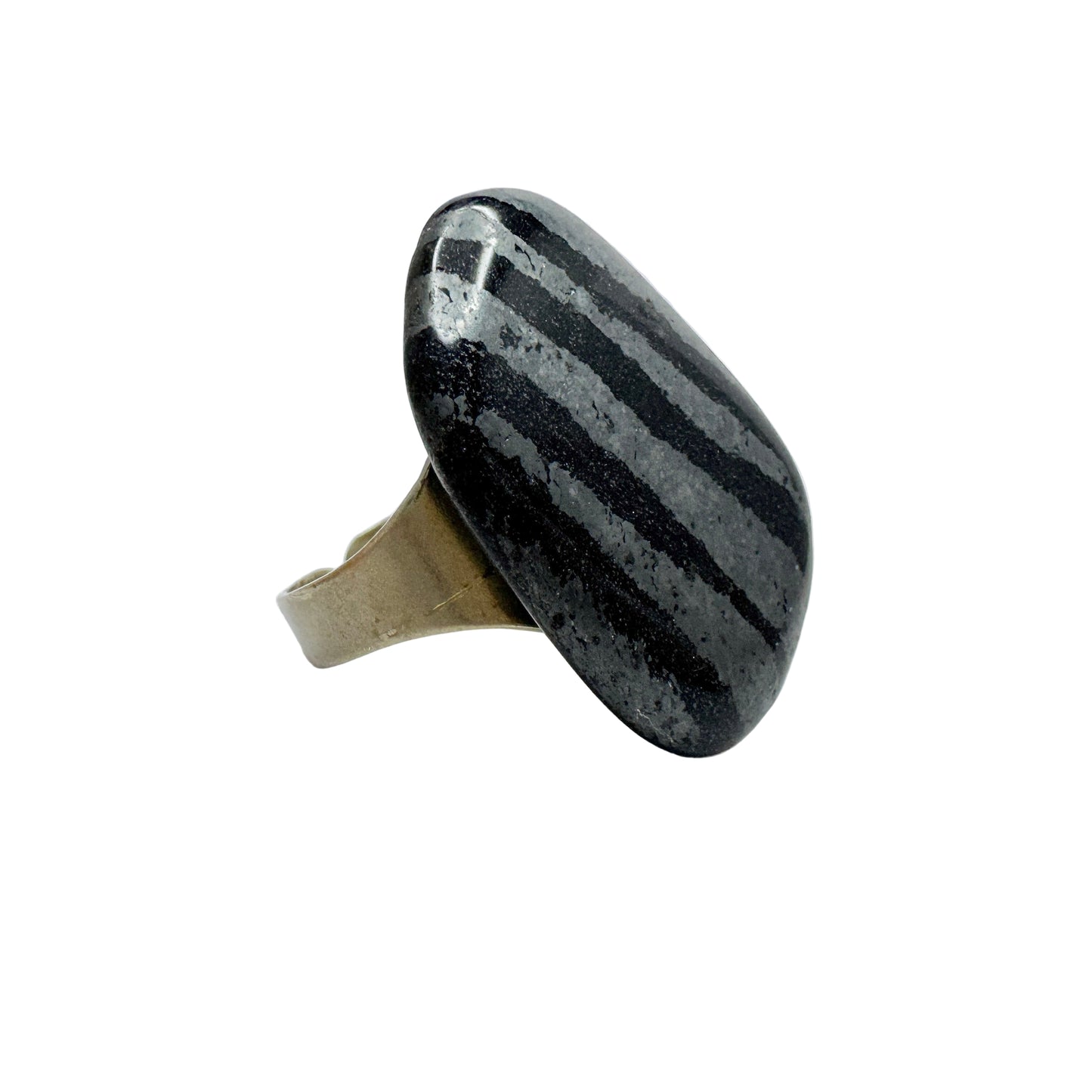 Denmark 1970s. Iron Ore Stone Pewter Ring.