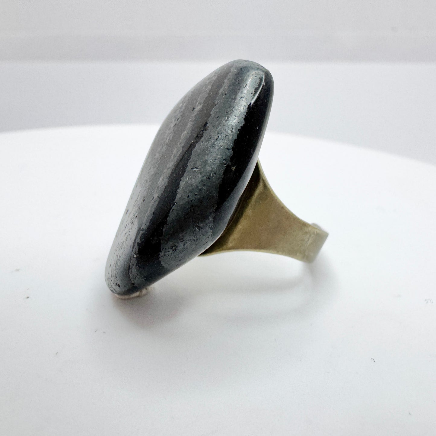 Denmark 1970s. Iron Ore Stone Pewter Ring.