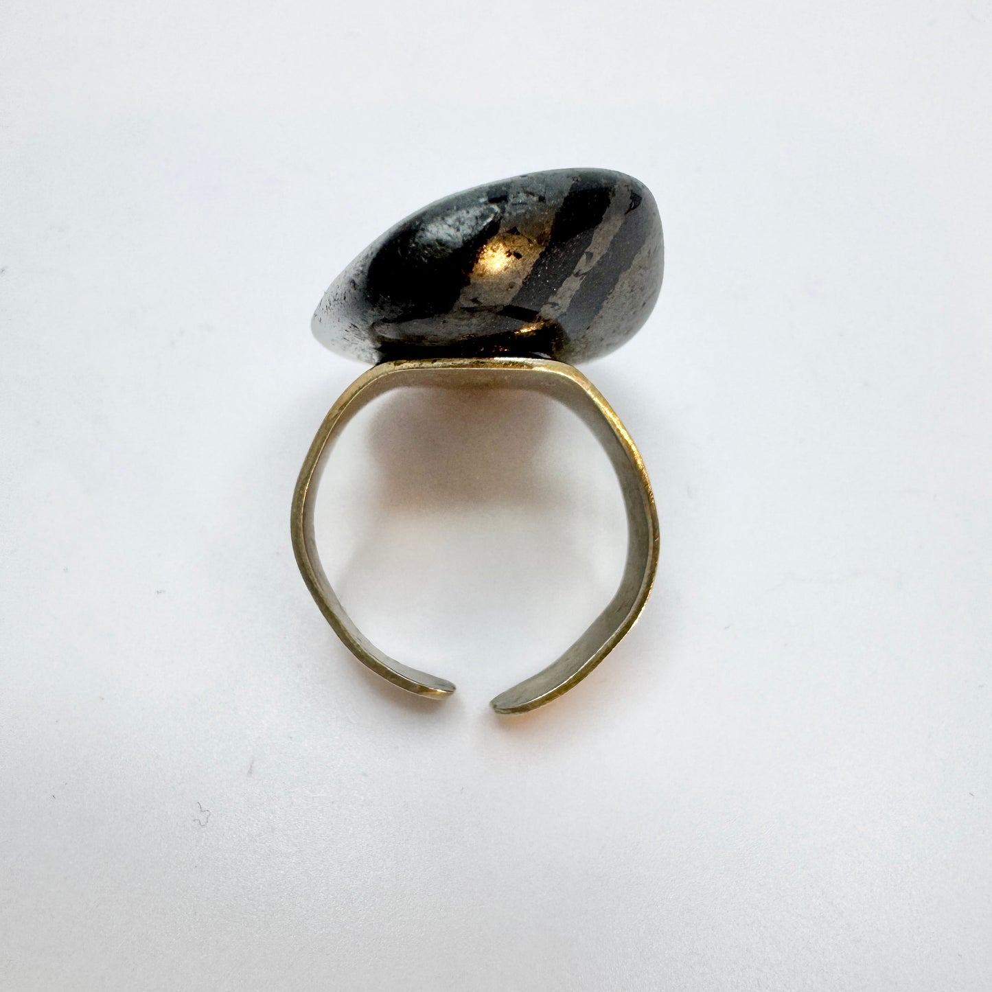 Denmark 1970s. Iron Ore Stone Pewter Ring.