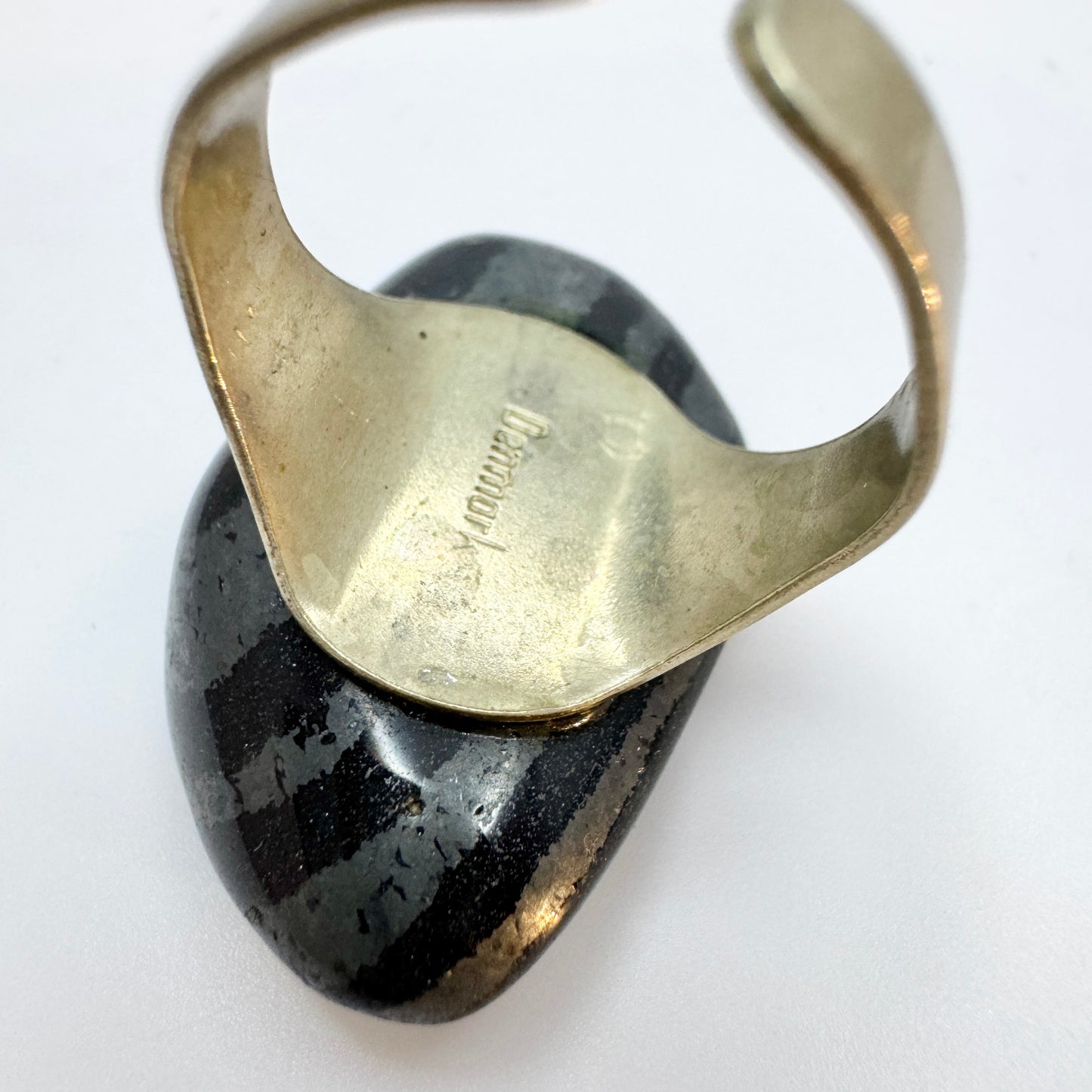 Denmark 1970s. Iron Ore Stone Pewter Ring.