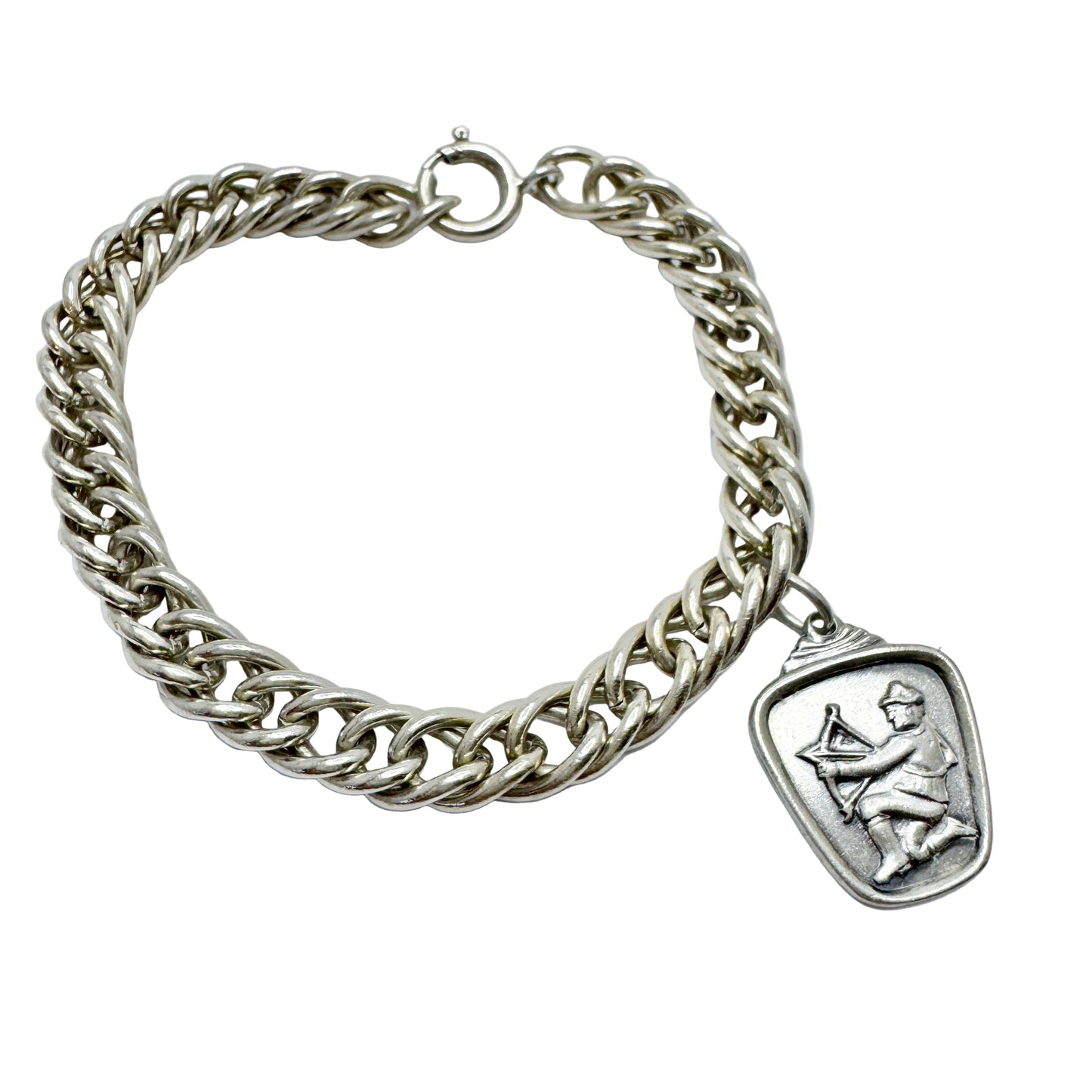 Sweden 1950s. Vintage Solid Silver Charm Bracelet w Zodiac Sagittarius Charm