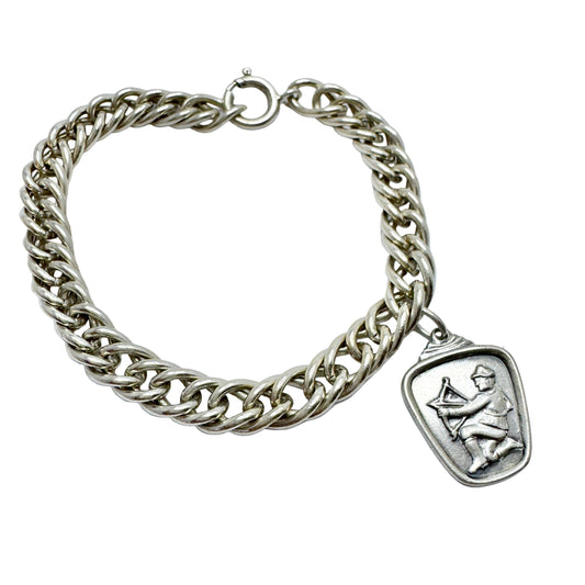 Sweden 1950s. Vintage Solid Silver Charm Bracelet w Zodiac Sagittarius Charm