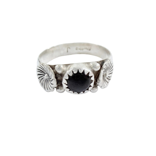 Prob. Jason Livingston. Vintage Native American Sterling Silver Onyx Ring.
