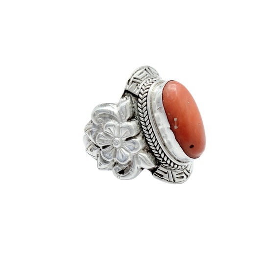 Bold Vintage Solid Siver Coral Ring.