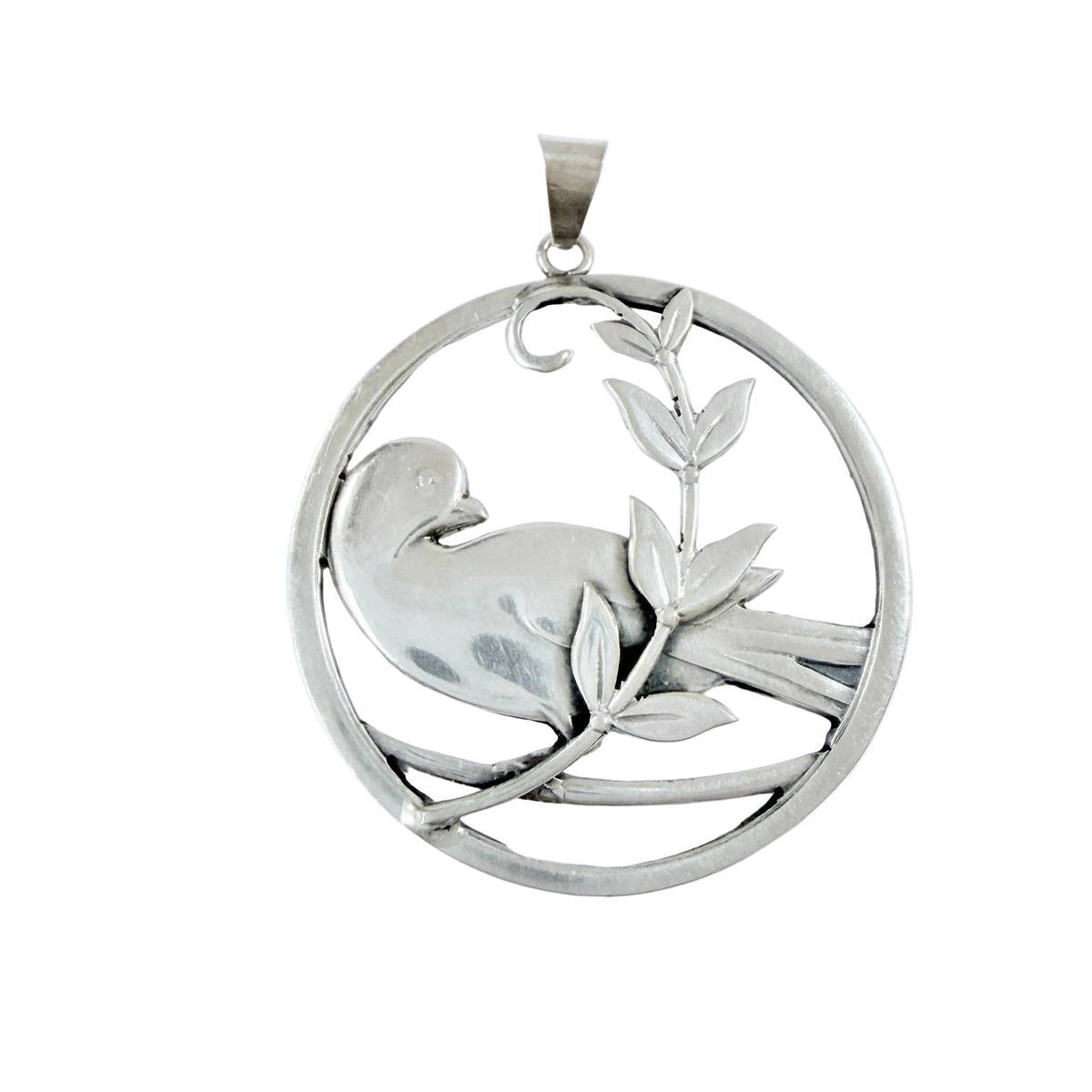 Vintage Mid-century Solid Silver Peace Dove Pendant.