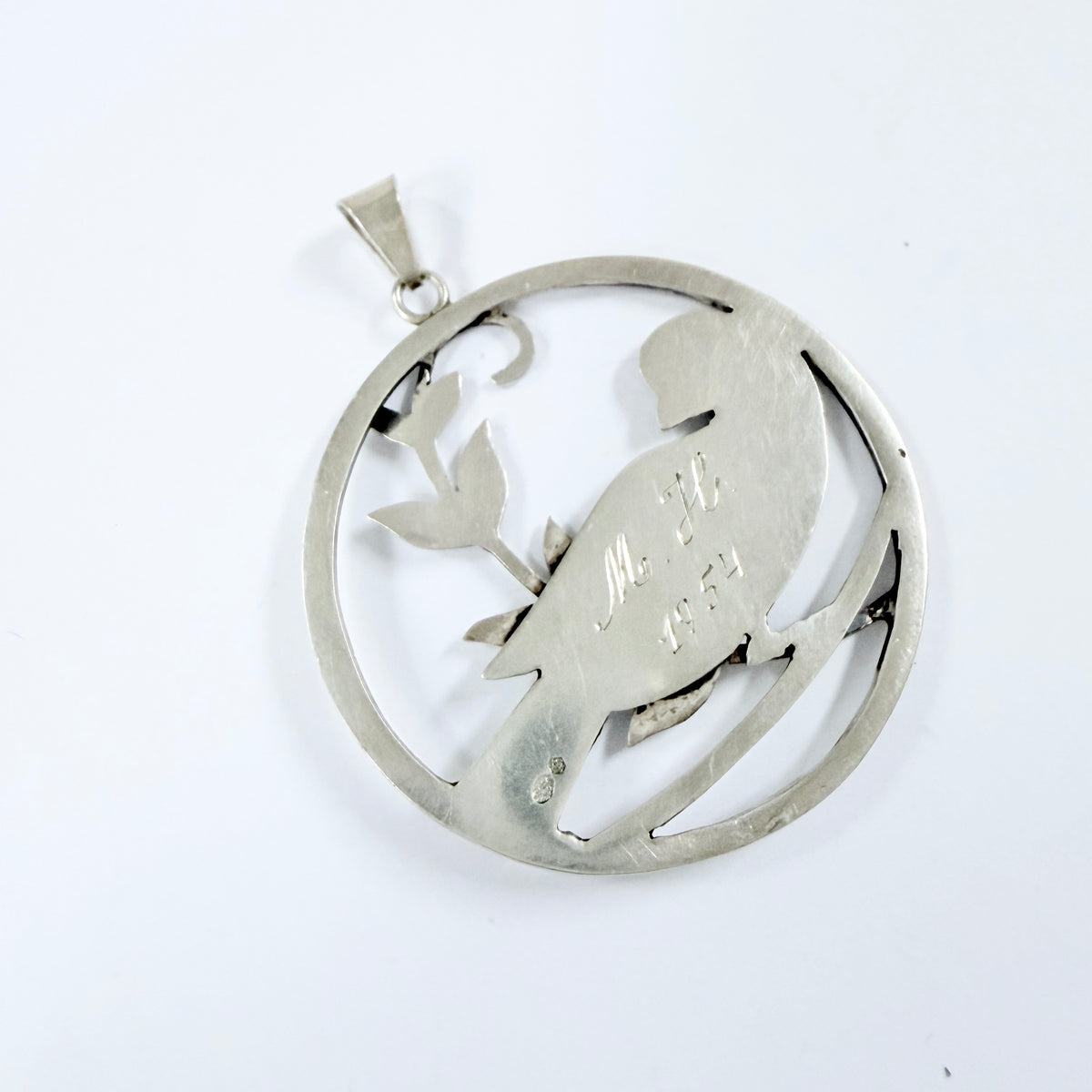 Vintage Mid-century Solid Silver Peace Dove Pendant.