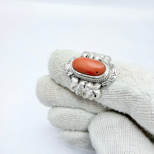 Bold Vintage Solid Siver Coral Ring.