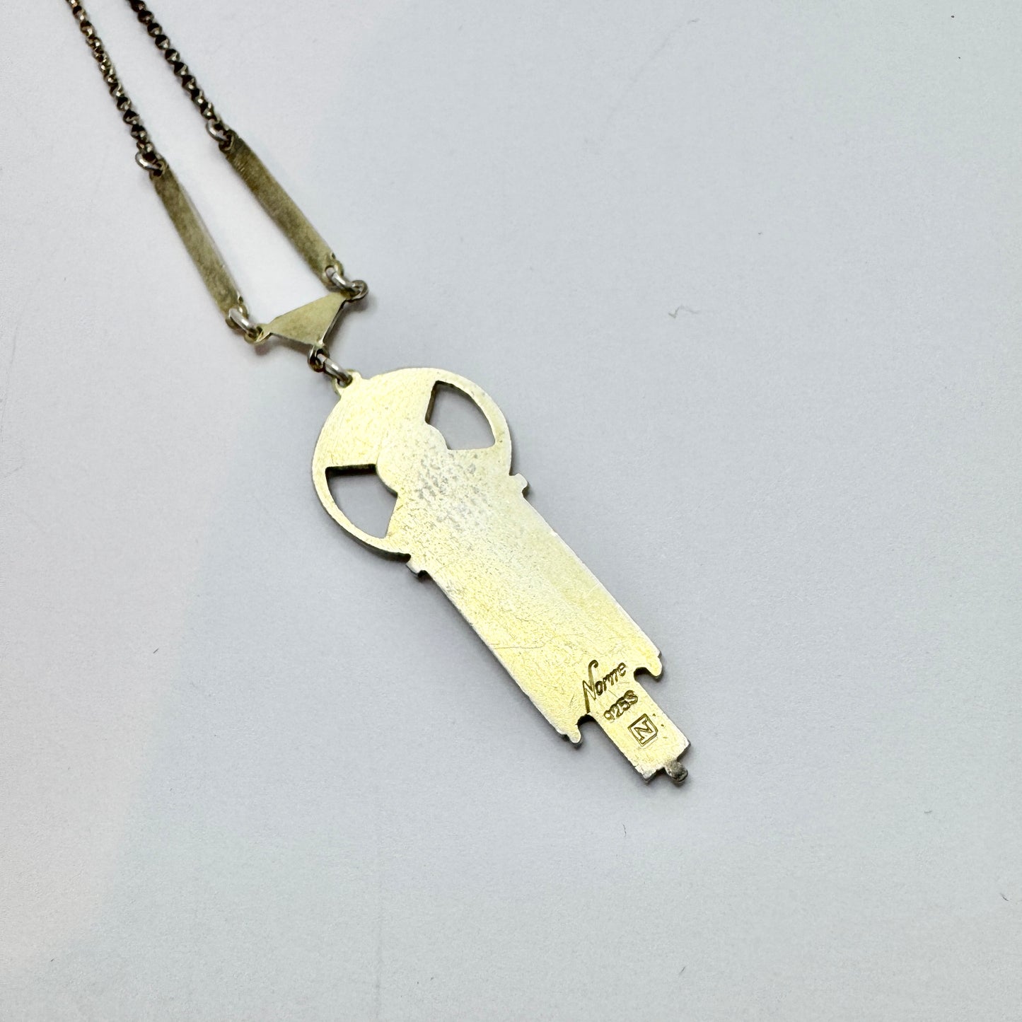 Aksel Holmsen, Norway c 1930s. Vintage Art Deco Sterling Silver Enamel Pendant Necklace.