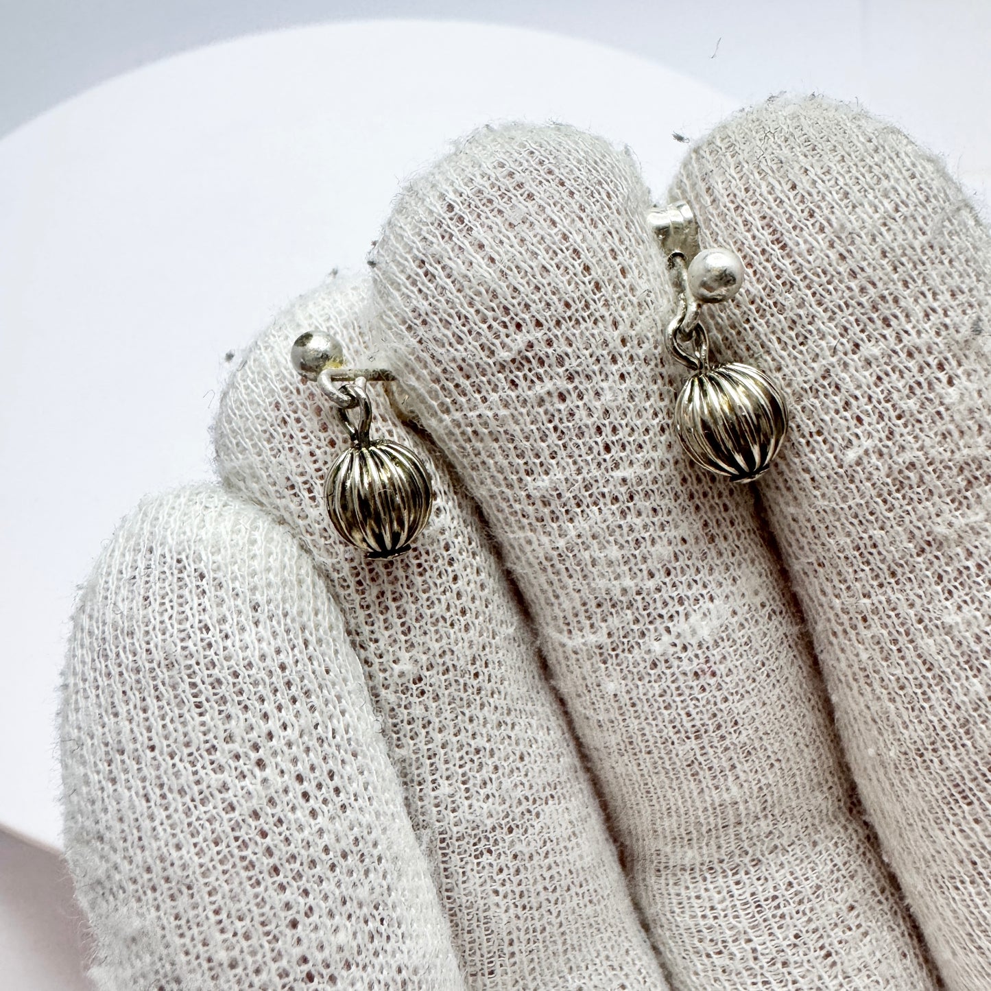 Sweden c 1940-50s Solid Silver Drop Earrings.
