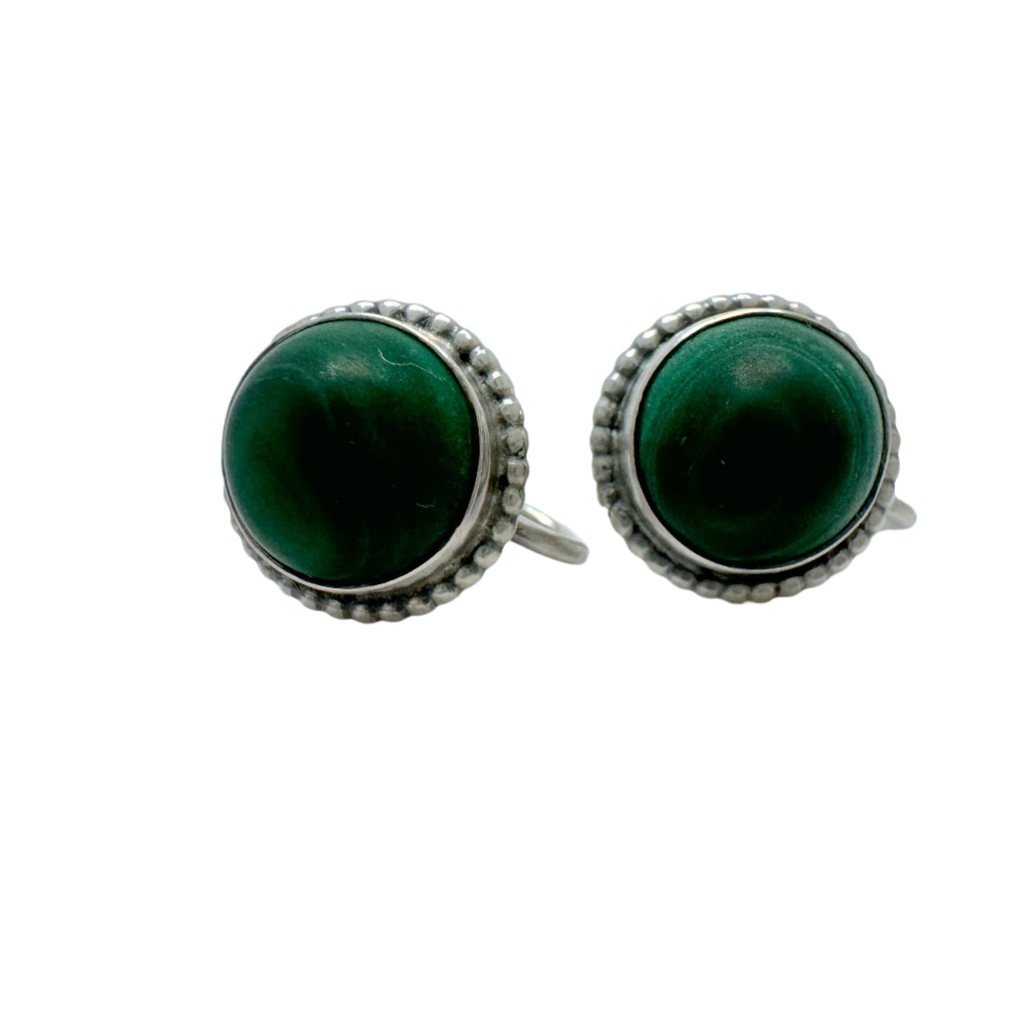 Anton Michelsen, Stockholm 1953. Vintage Sterling Silver Malachite Earrings.