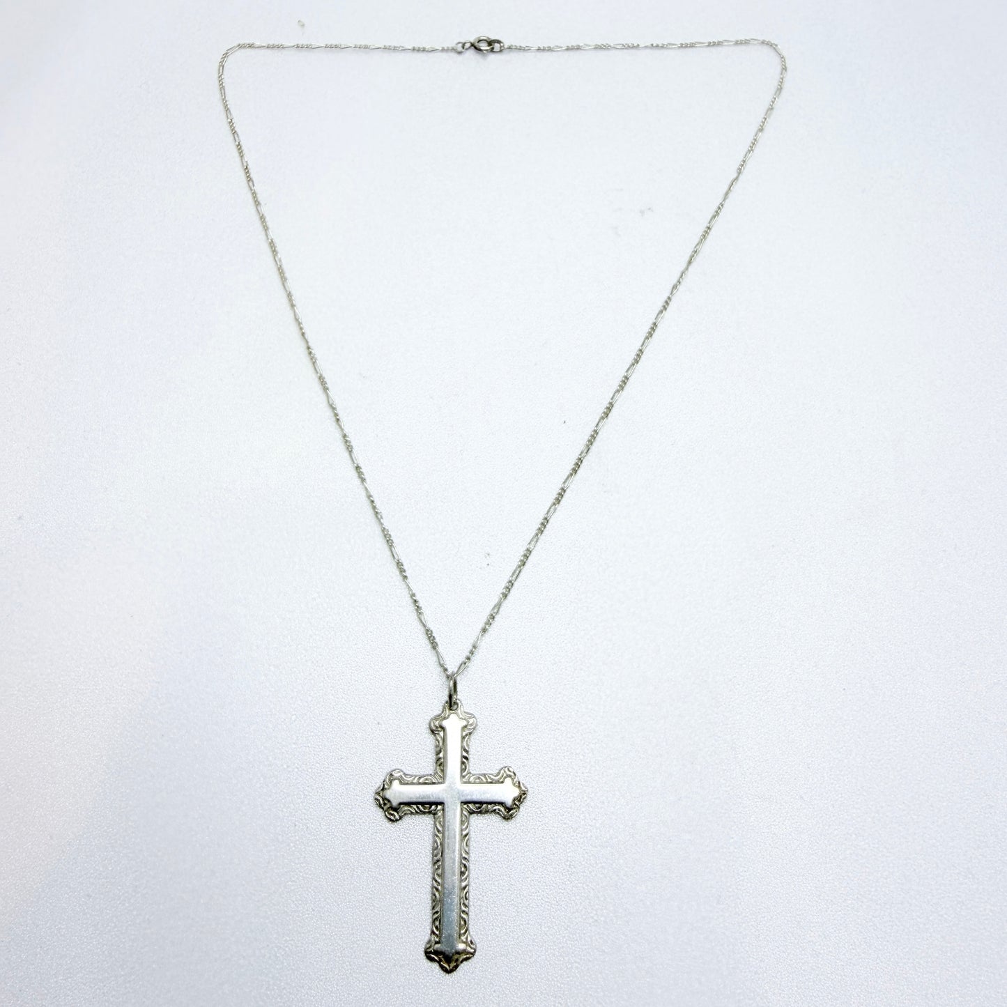 G Kalplan, Sweden c 1950. Vintage Solid Silver Cross Pendant Necklace.