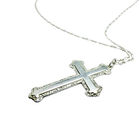 G Kalplan, Sweden c 1950. Vintage Solid Silver Cross Pendant Necklace.