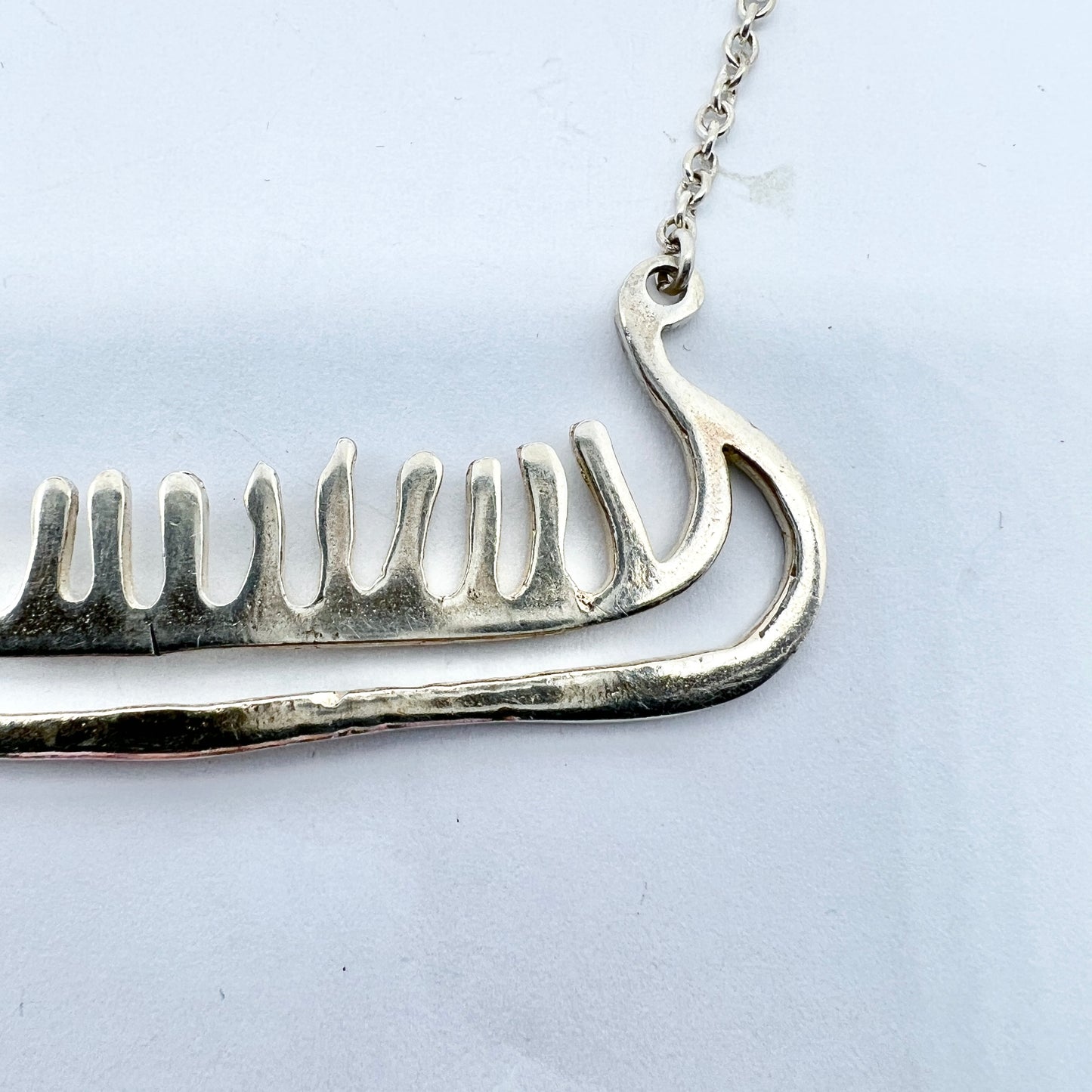 Sweden. Vintage c 1970s Sterling Silver Viking Ship Necklace.