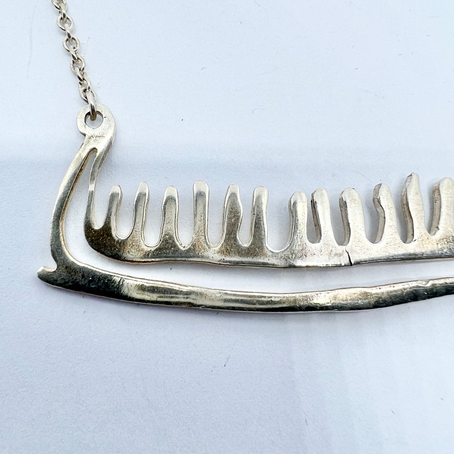 Sweden. Vintage c 1970s Sterling Silver Viking Ship Necklace.