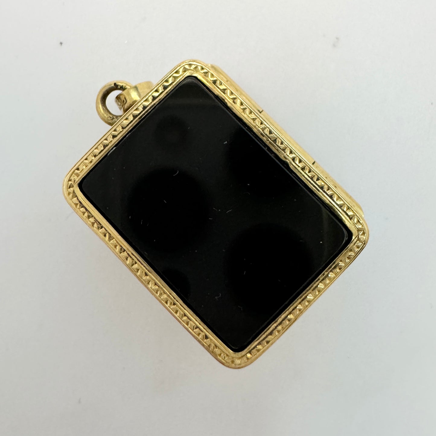 Bernhard Hertz, Sweden 1888. Antique Victorian 18k Gold Hematite Onyx Locket Pendant.