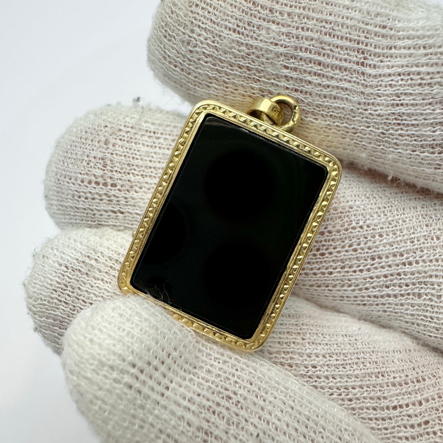 Bernhard Hertz, Sweden 1888. Antique Victorian 18k Gold Hematite Onyx Locket Pendant.