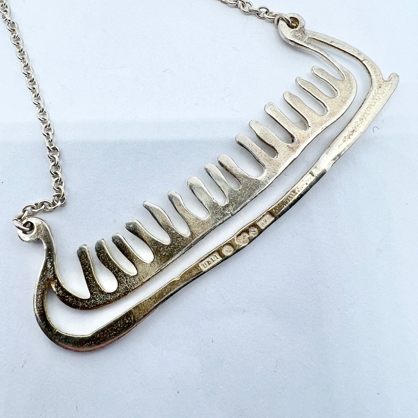 Sweden. Vintage c 1970s Sterling Silver Viking Ship Necklace.