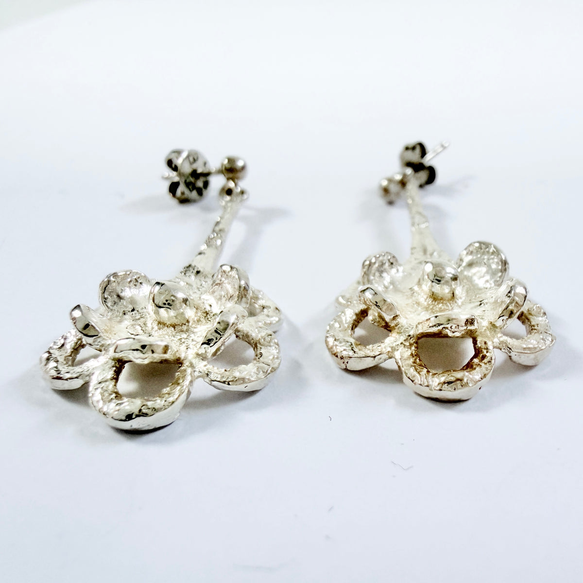 Theresia Hvorslev, Sweden early 1970s. Vintage Sterling Silver Flower Earrings. Signed.