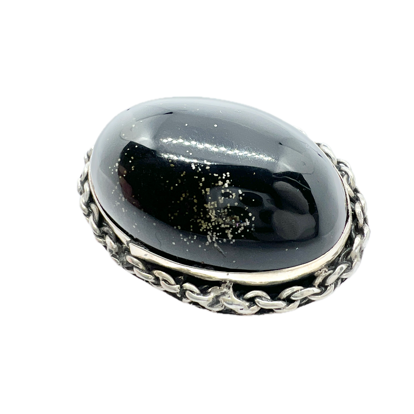 JGG Mexico. Vintage Sterling Silver Obsidian Brooch Pendant.