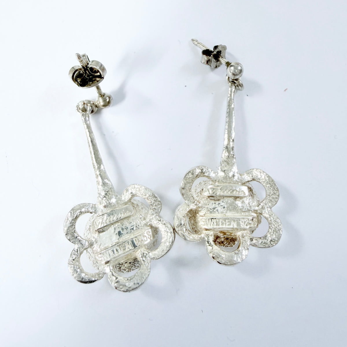 Theresia Hvorslev, Sweden early 1970s. Vintage Sterling Silver Flower Earrings. Signed.