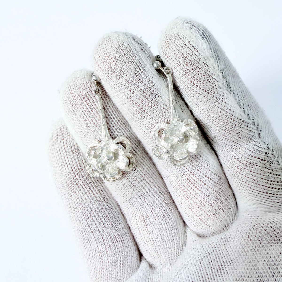 Theresia Hvorslev, Sweden early 1970s. Vintage Sterling Silver Flower Earrings. Signed.