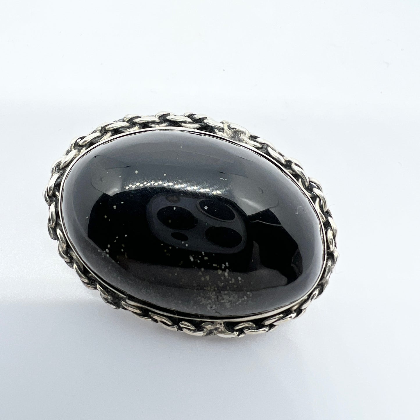 JGG Mexico. Vintage Sterling Silver Obsidian Brooch Pendant.