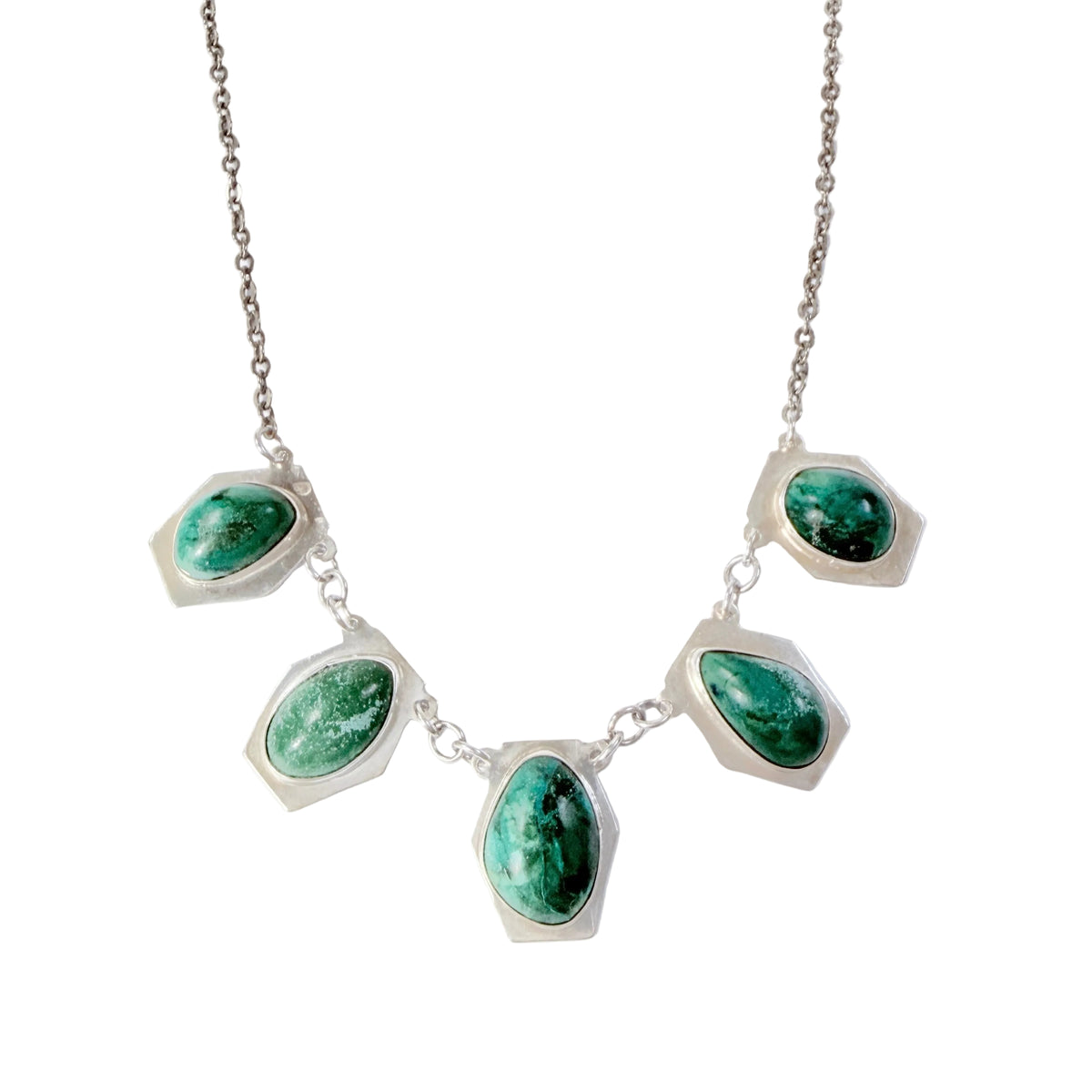 Israel 1960-70s. Vintage Sterling Silver Eilat Stone Necklace.