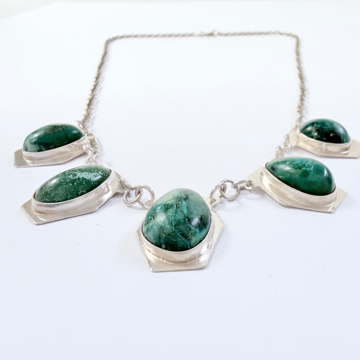 Israel 1960-70s. Vintage Sterling Silver Eilat Stone Necklace.