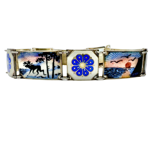 David-Andersen, Norway c 1950s. Vintage Sterling Silver Enamel Bracelet