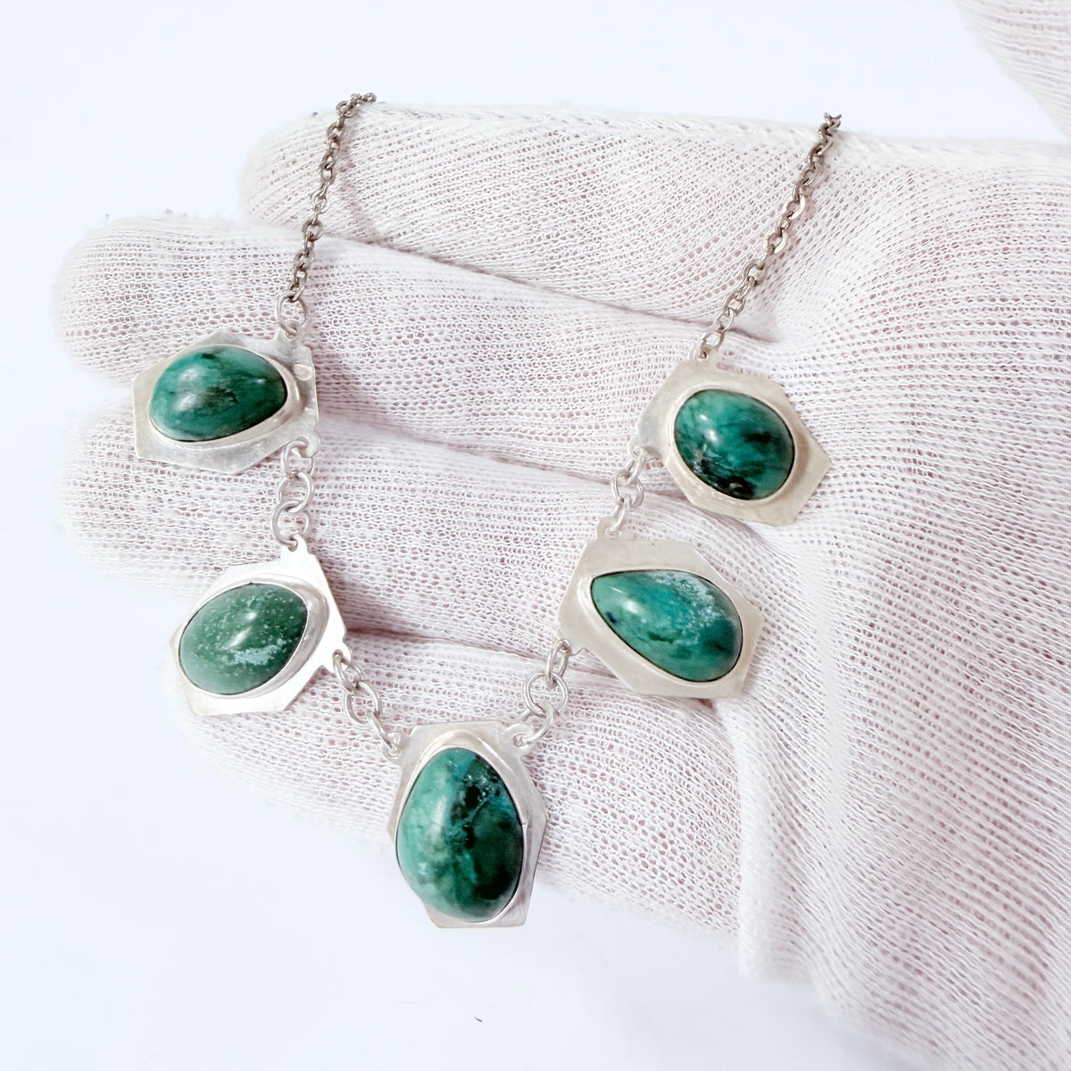 Israel 1960-70s. Vintage Sterling Silver Eilat Stone Necklace.