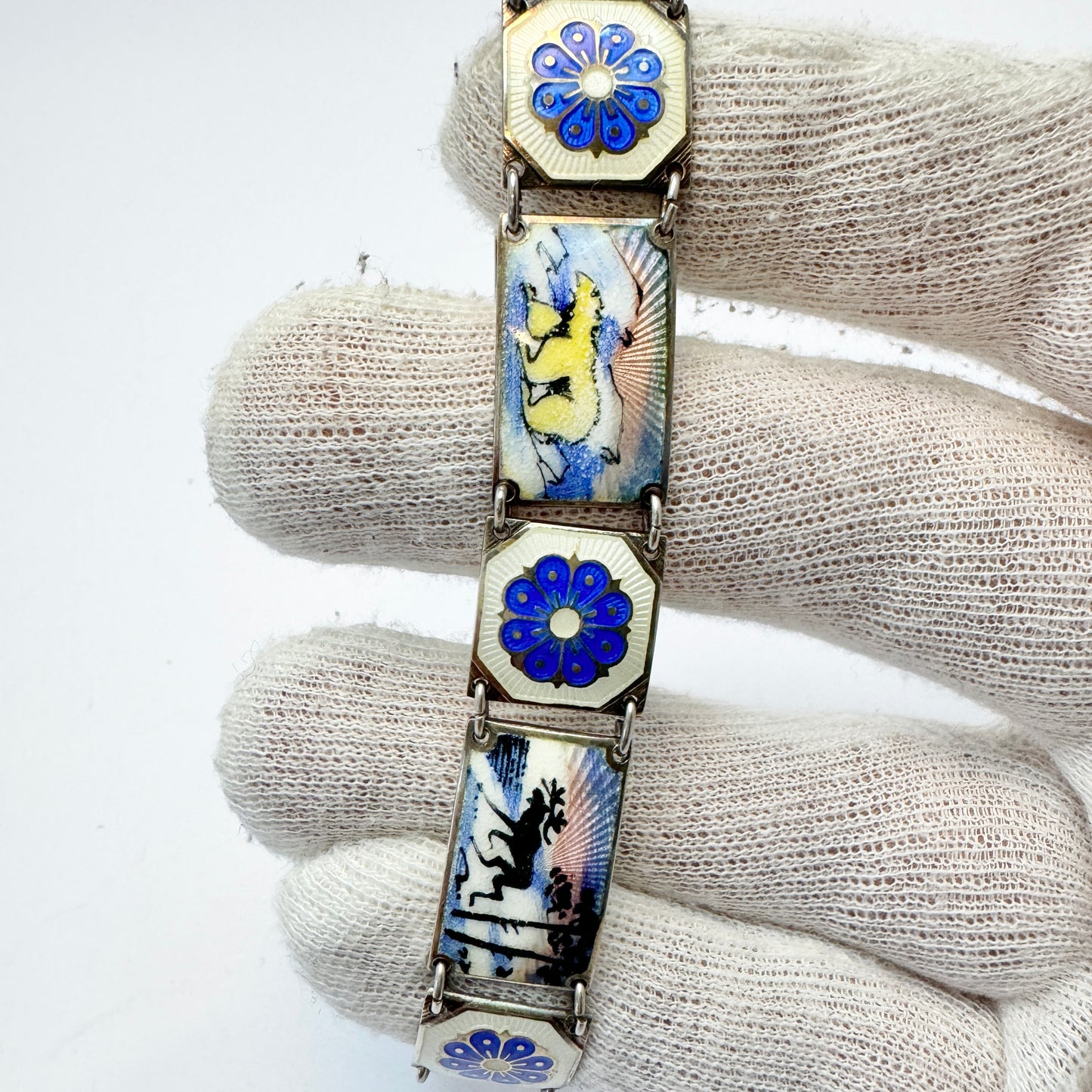 David-Andersen, Norway c 1950s. Vintage Sterling Silver Enamel Bracelet