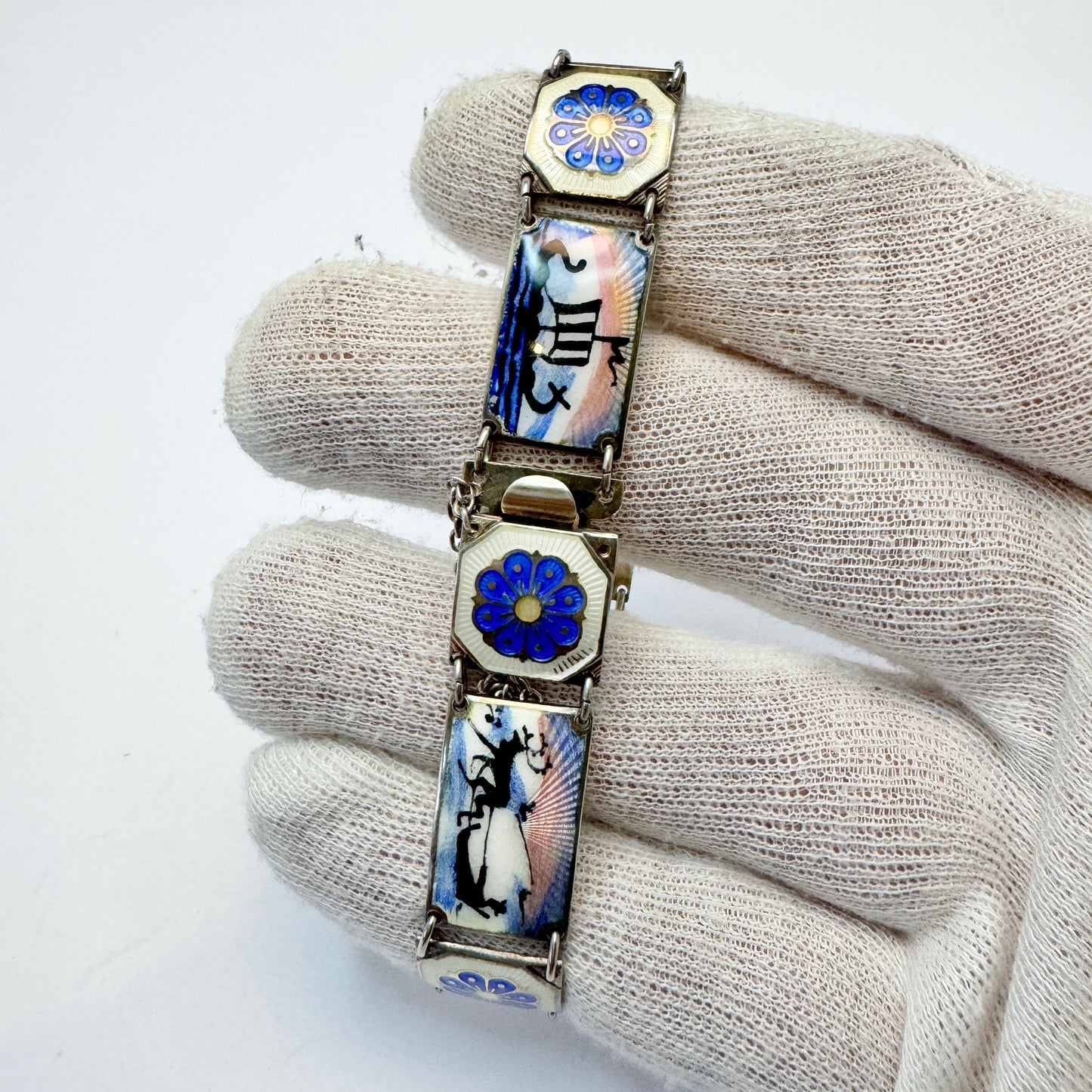 David-Andersen, Norway c 1950s. Vintage Sterling Silver Enamel Bracelet