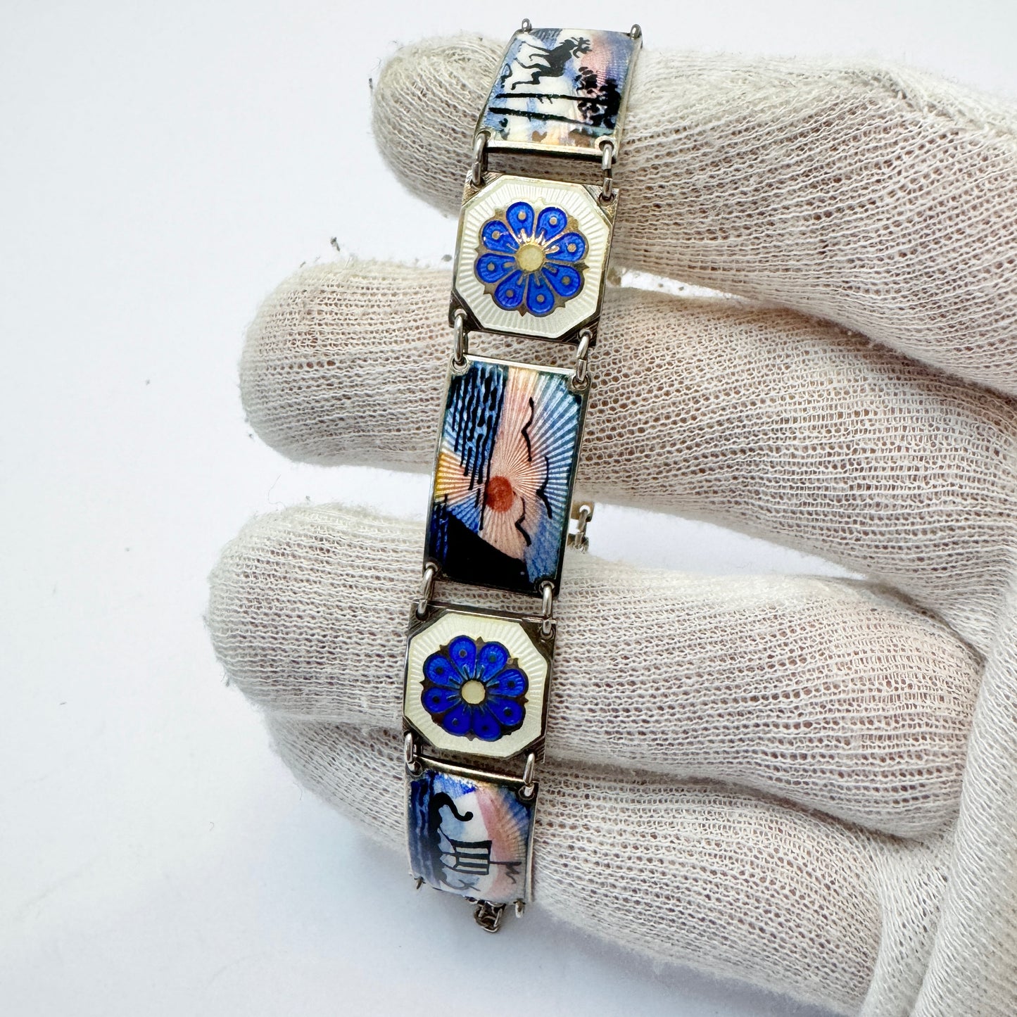 David-Andersen, Norway c 1950s. Vintage Sterling Silver Enamel Bracelet