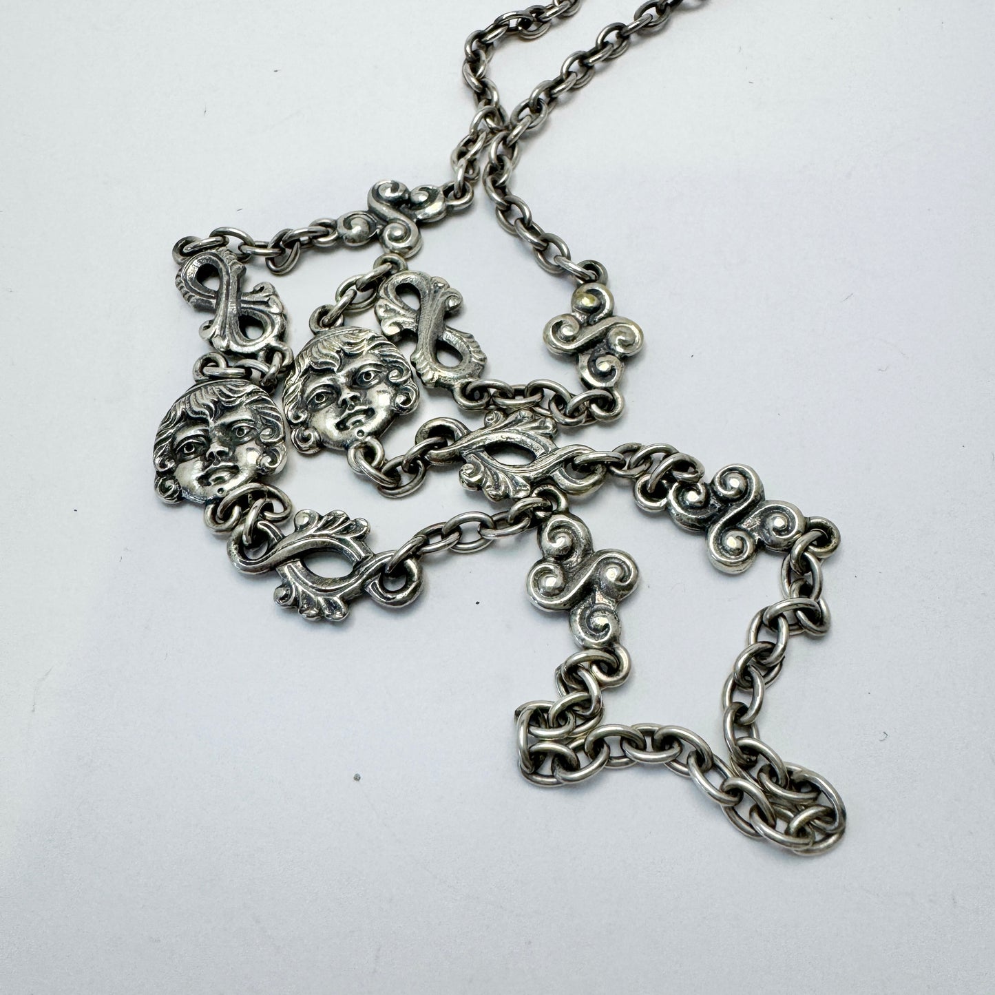 Norway. Antique early 1900s Solid Silver 32 inch Necklace.