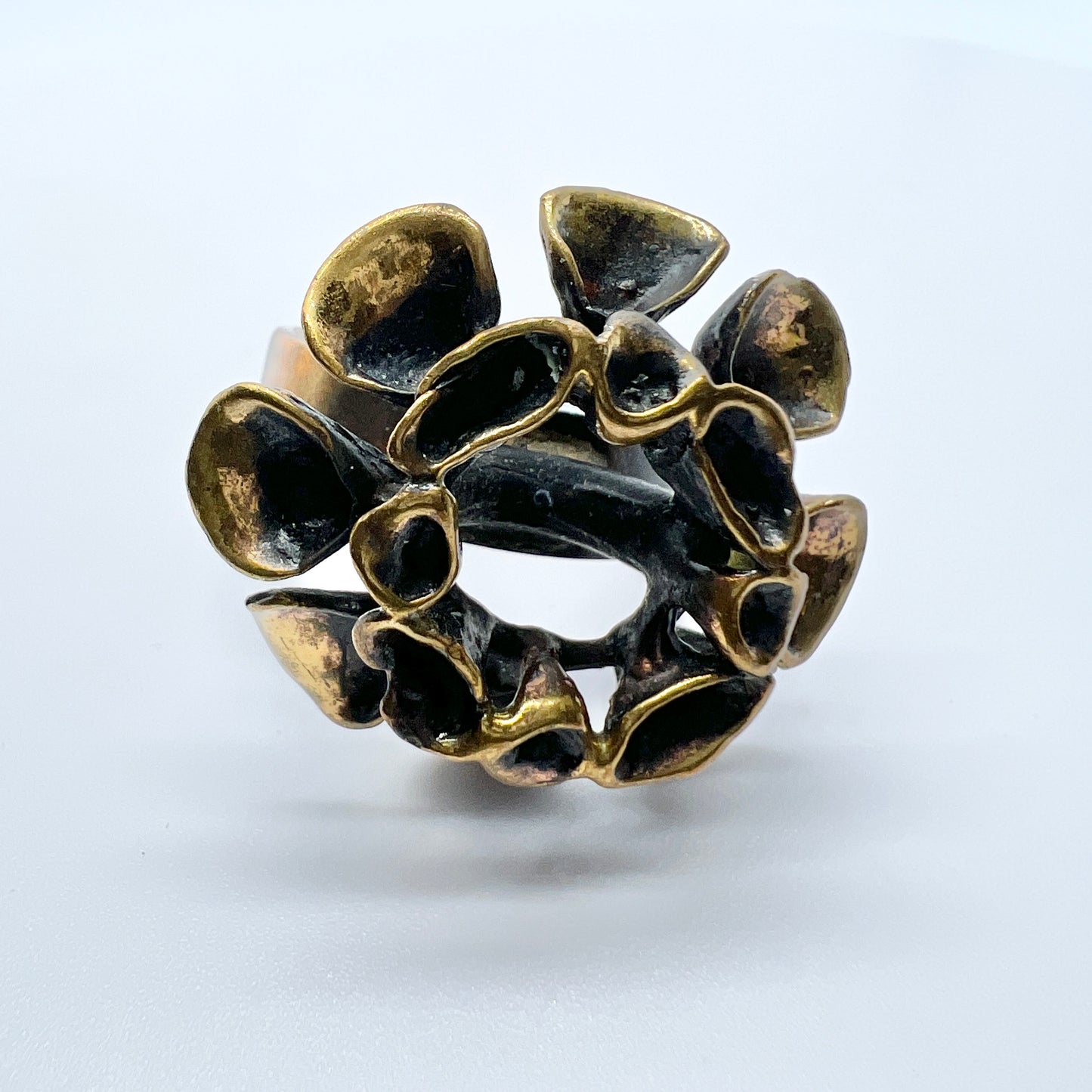 Hannu Ikonen, Finland Vintage 1970s Bronze Reindeer Moss Design Ring.