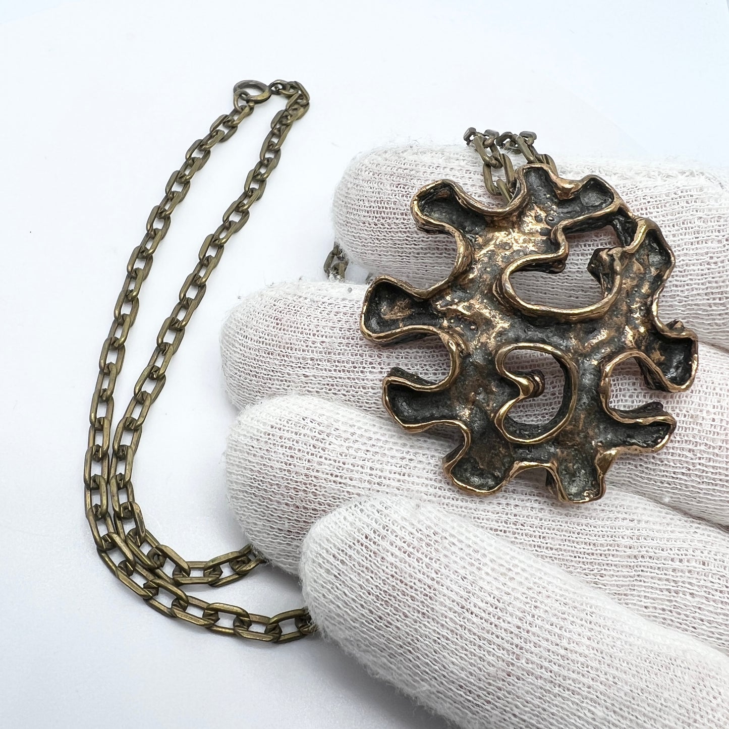 Studio Else and Paul, Norway 1960s Vintage Bronze Pendant Necklace