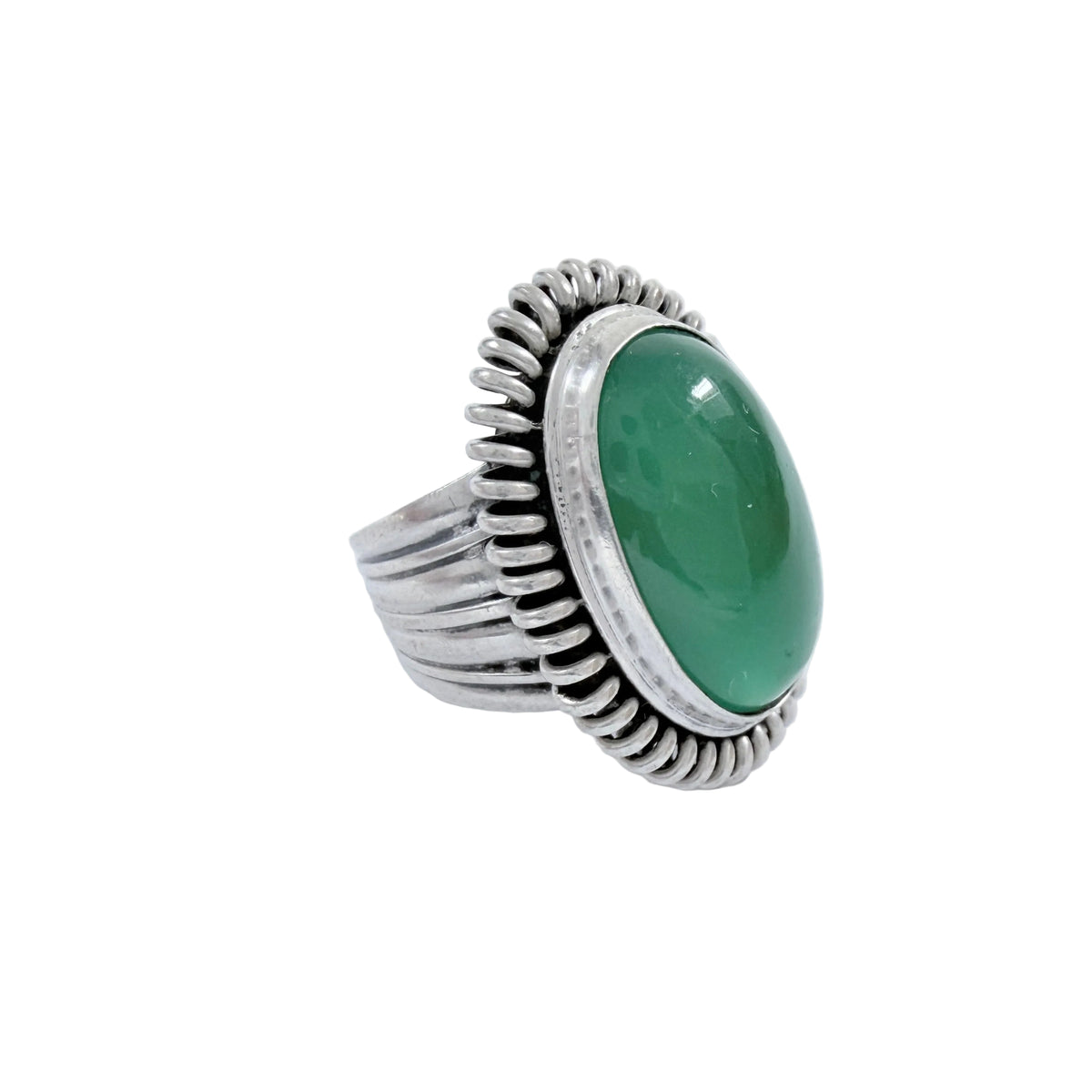 Vintage 1950s Solid Silver Chrysoprase Ring.