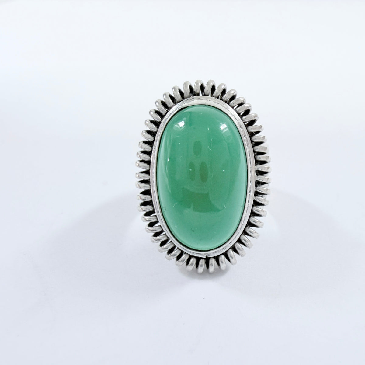 Vintage 1950s Solid Silver Chrysoprase Ring.
