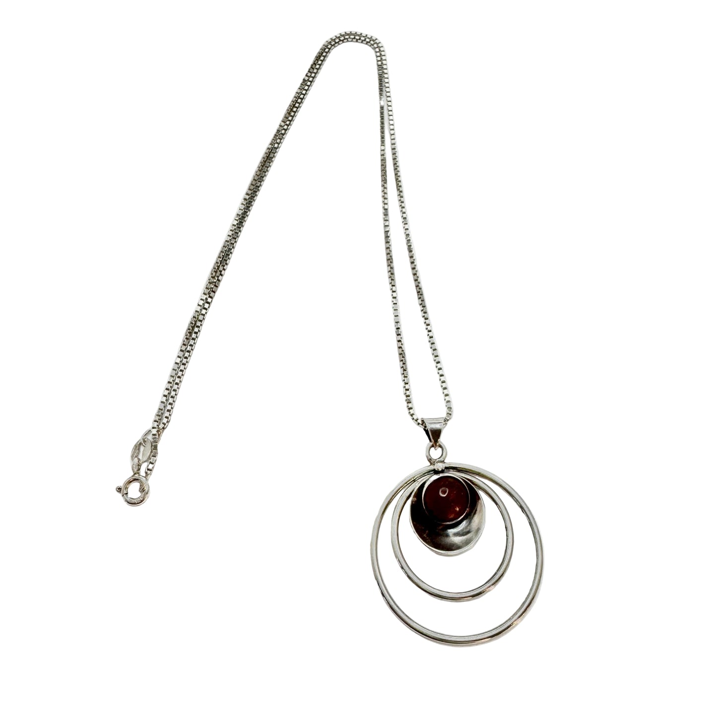 Niels Erik From, Denmark c 1960. Vintage Sterling Silver Amber Pendant  Necklace.