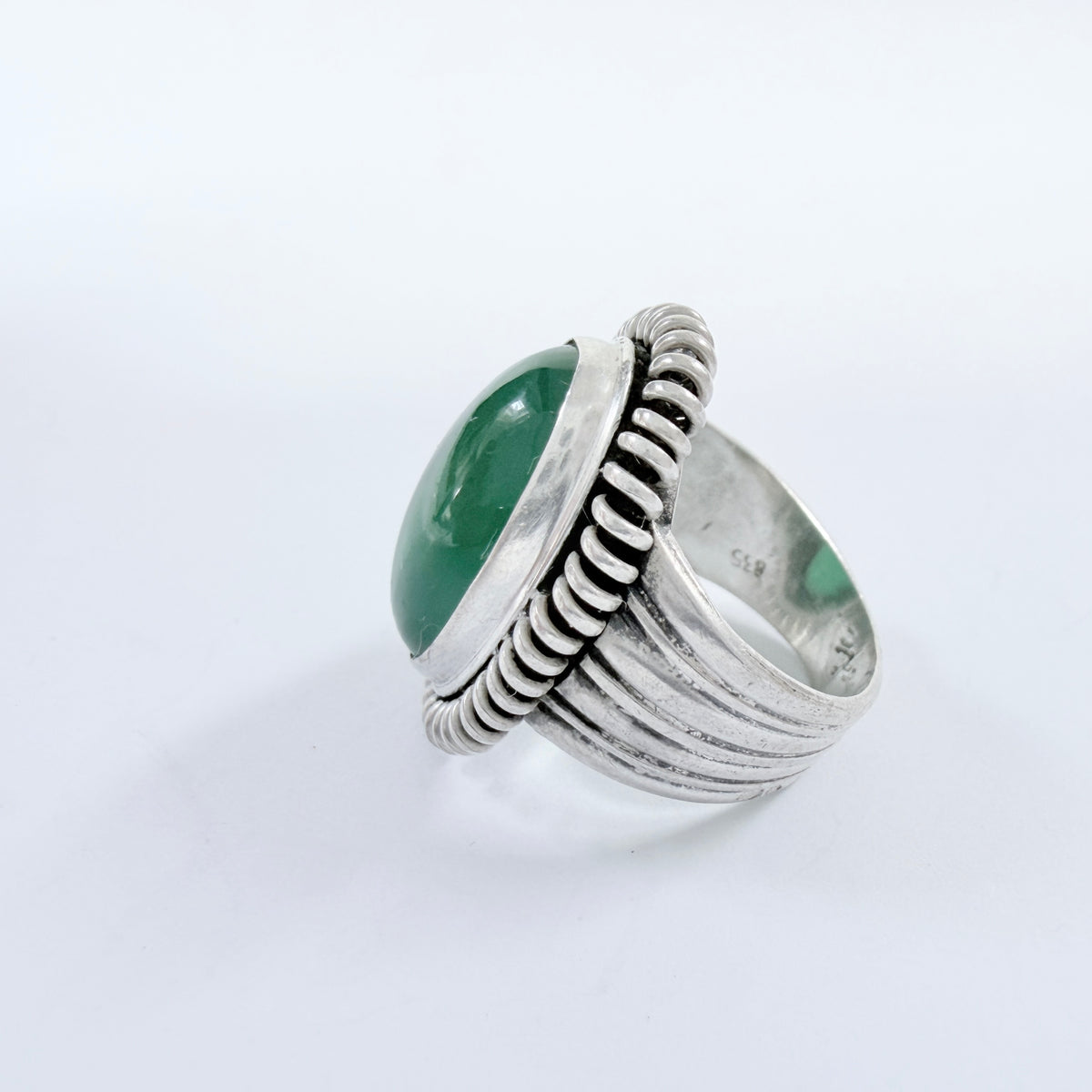 Vintage 1950s Solid Silver Chrysoprase Ring.