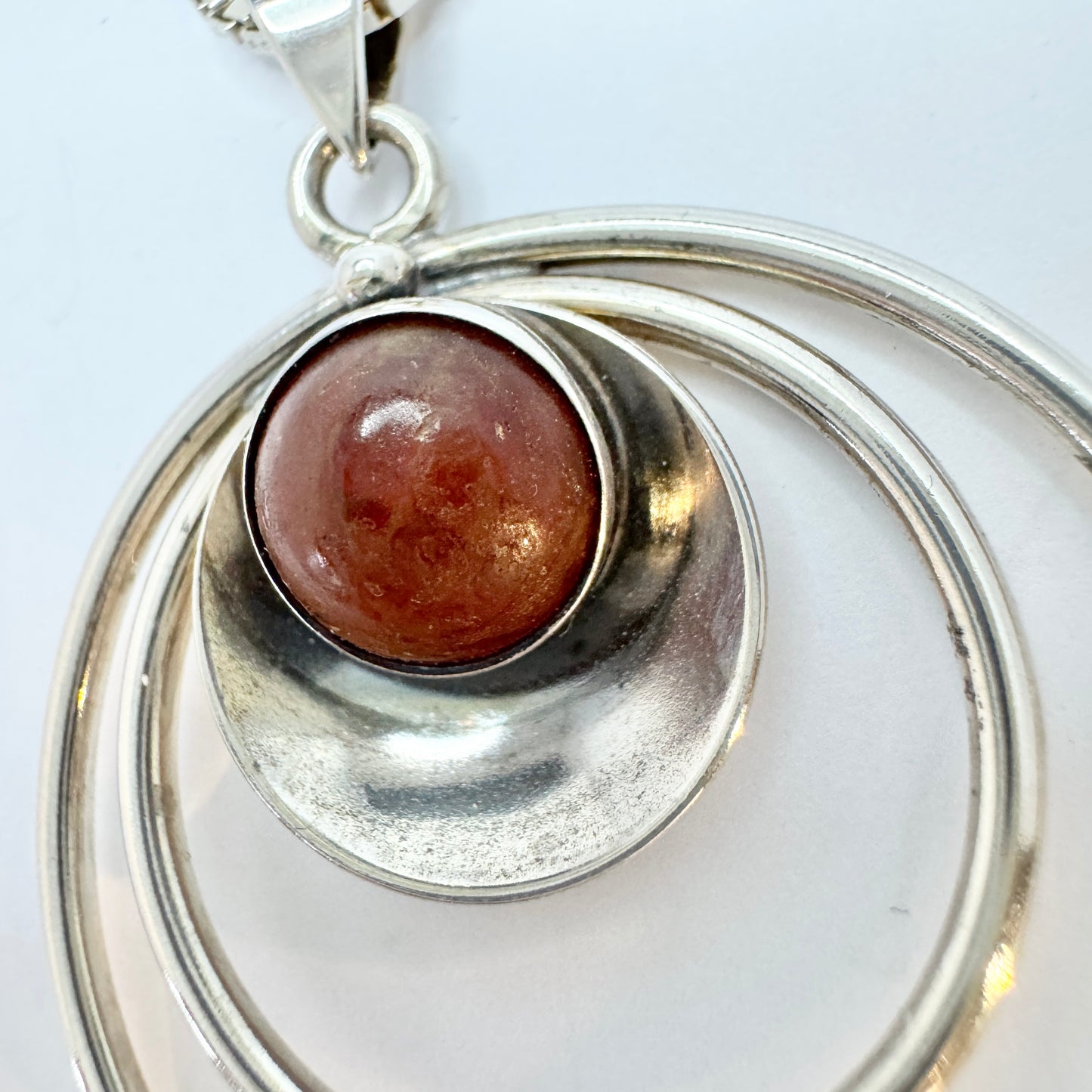 Niels Erik From, Denmark c 1960. Vintage Sterling Silver Amber Pendant  Necklace.