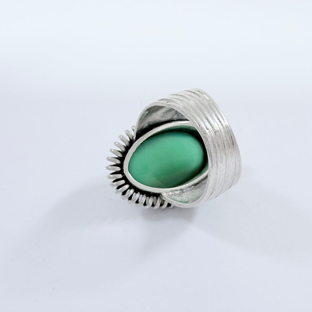 Vintage 1950s Solid Silver Chrysoprase Ring.