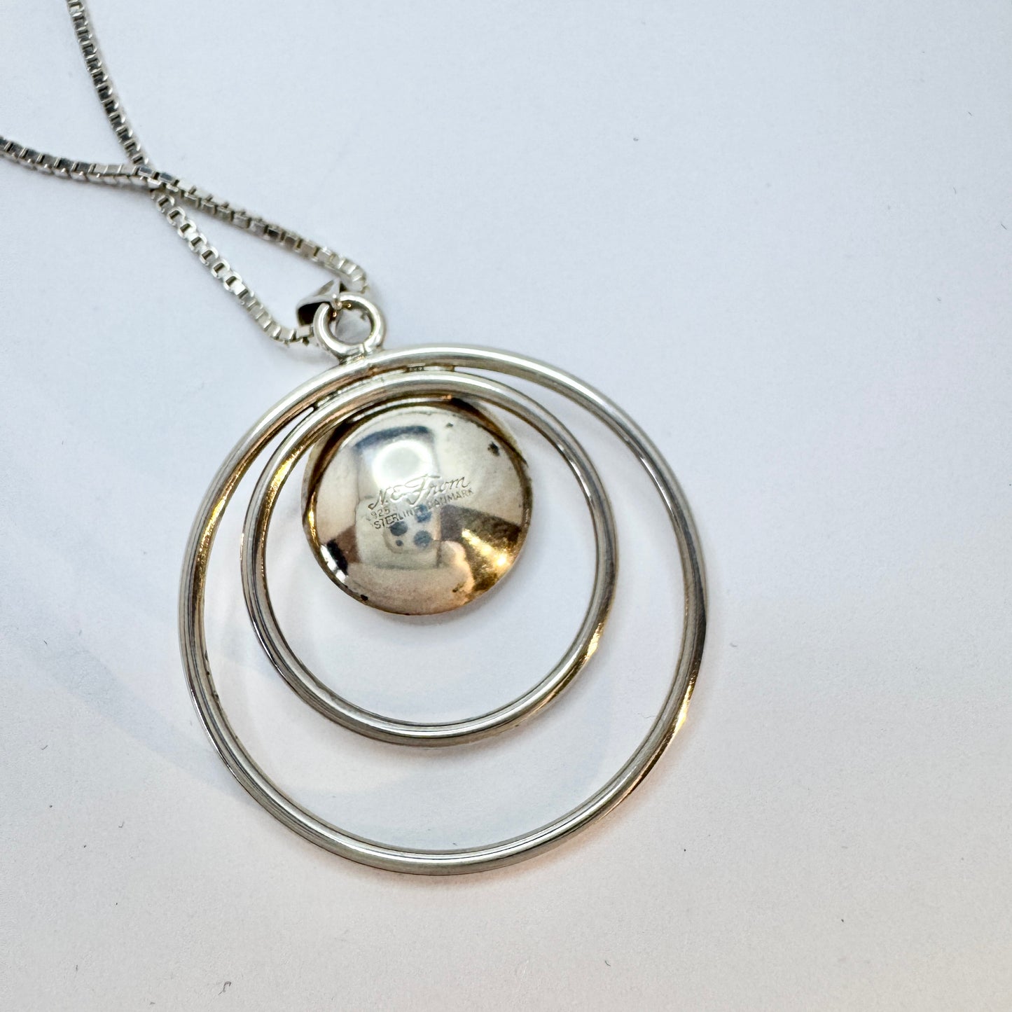 Niels Erik From, Denmark c 1960. Vintage Sterling Silver Amber Pendant  Necklace.
