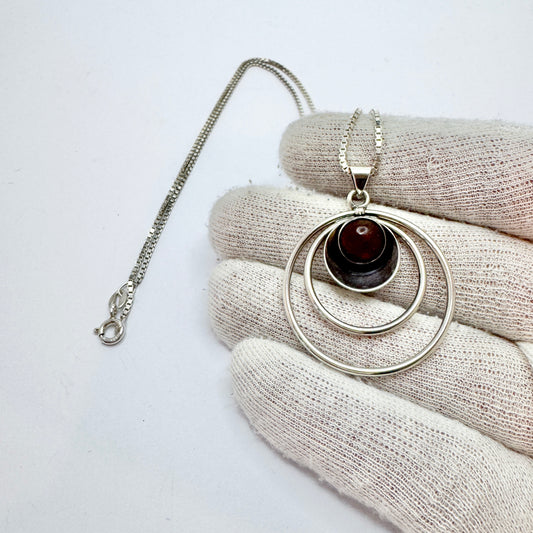 Niels Erik From, Denmark c 1960. Vintage Sterling Silver Amber Pendant  Necklace.