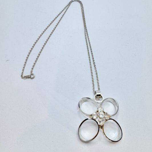 Elis Kauppi, Kupittaan Kulta Finland 1960s. Vintage Sterling Silver Rock Crystal Pendant Necklace.