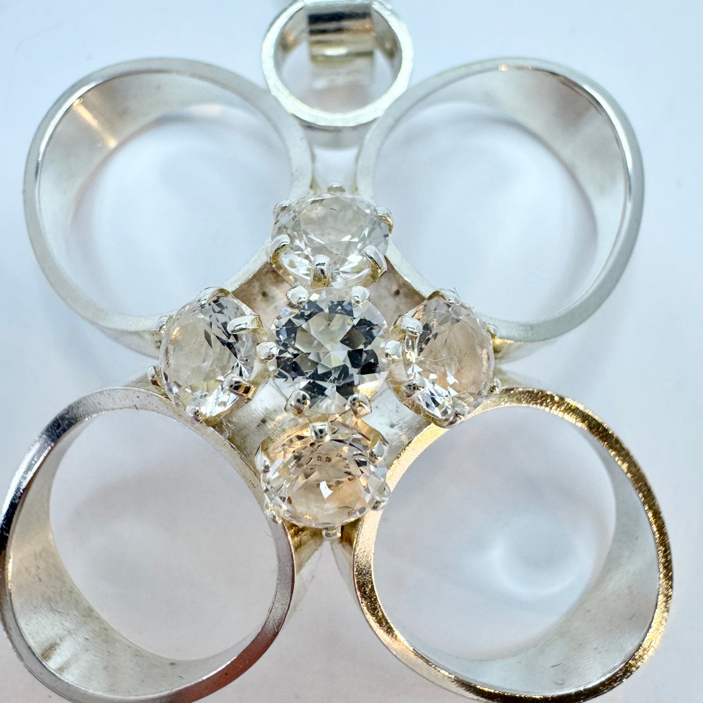 Elis Kauppi, Kupittaan Kulta Finland 1960s. Vintage Sterling Silver Rock Crystal Pendant Necklace.