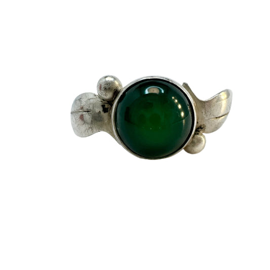 Asa-Silver Tage Linde, Sweden 1956. Vintage Solid Silver Chrysoprase Ring.