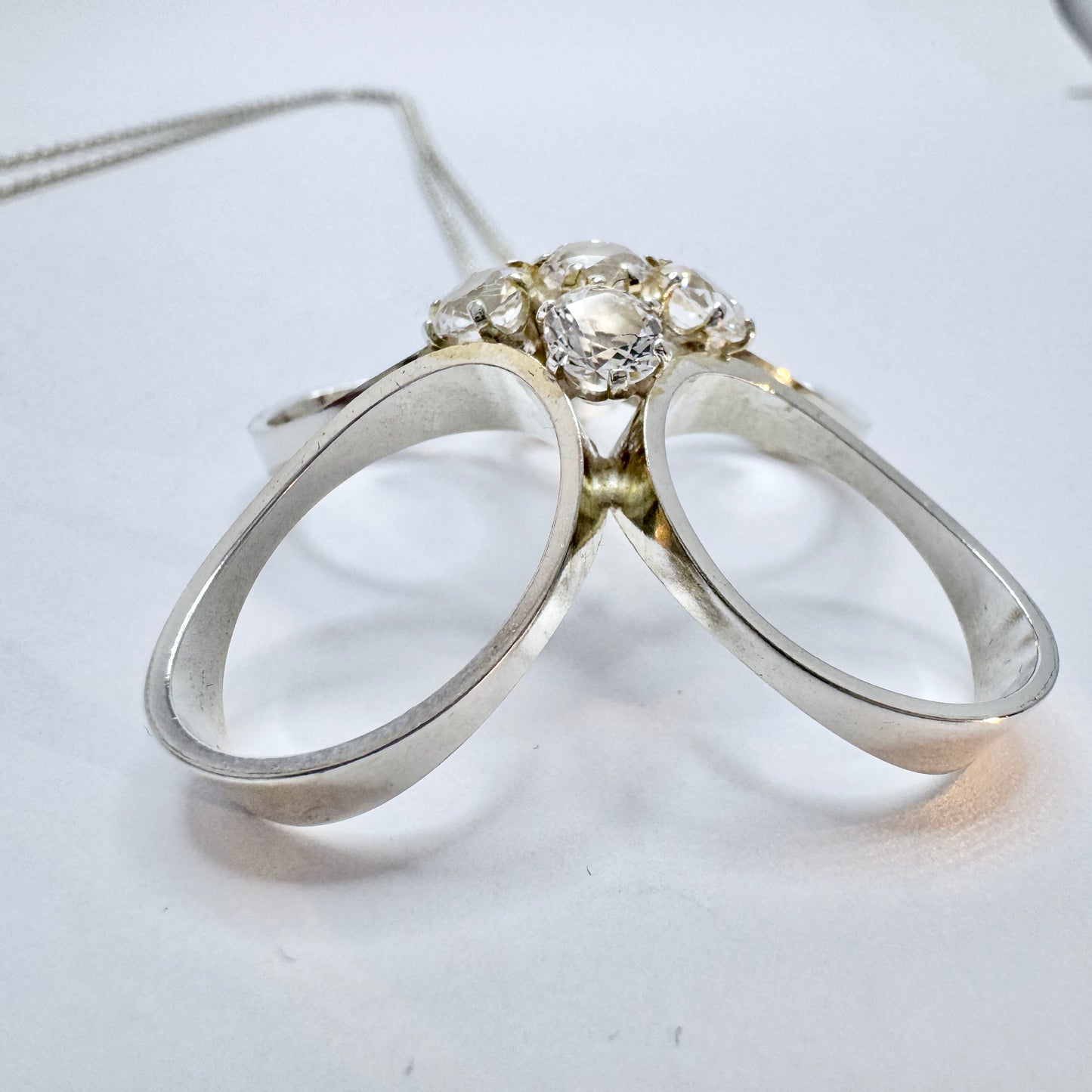 Elis Kauppi, Kupittaan Kulta Finland 1960s. Vintage Sterling Silver Rock Crystal Pendant Necklace.