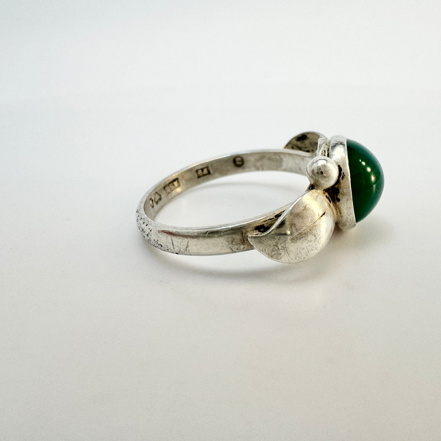 Asa-Silver Tage Linde, Sweden 1956. Vintage Solid Silver Chrysoprase Ring.